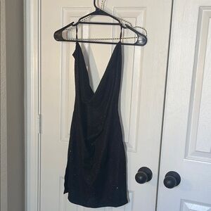 SHEIN Elegant Black Glitter Backless Dress